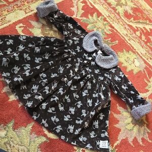 Vintage 90s Velvet Cat Print Dress with Furry Accents